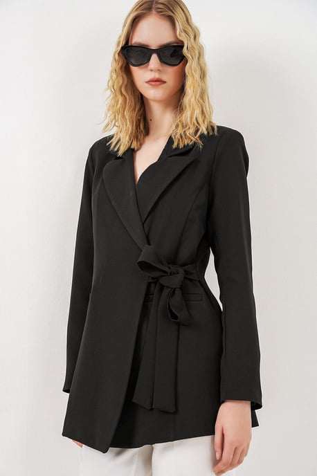 Blazer mit langer Krawattenverschluss und Schalkragen - Image 3