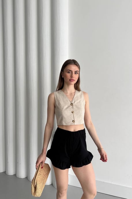 Hochtaillierte Rüschenshorts mit weitem Bein - Image 3