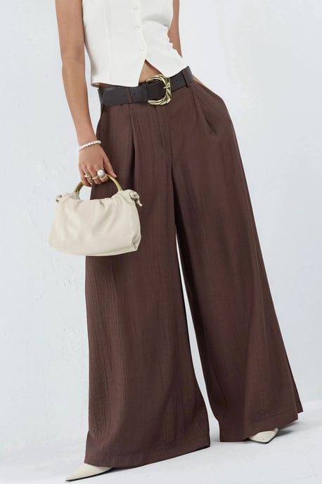 Hochtaillierte Weite Bein Hose mit Falten - Image 1