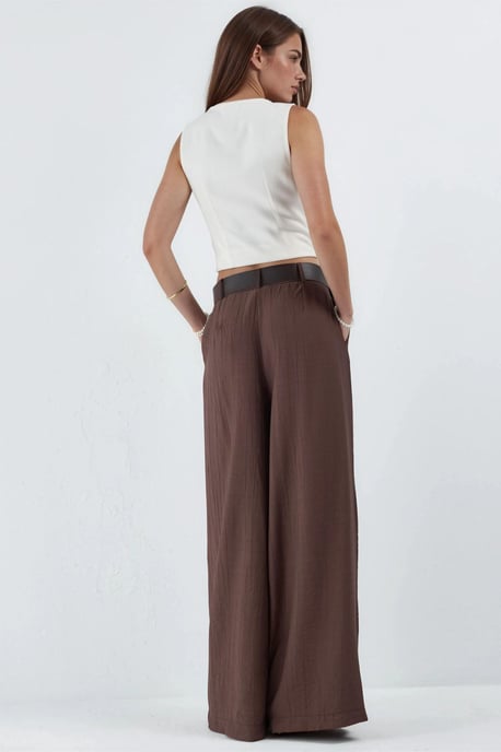 Hochtaillierte Weite Bein Hose mit Falten - Image 3