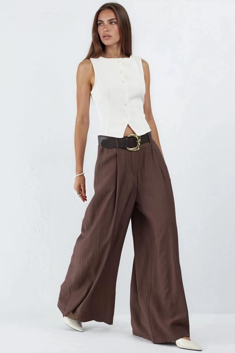 Hochtaillierte Weite Bein Hose mit Falten - Image 4