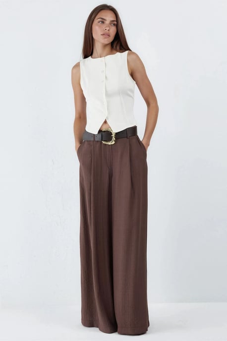 Hochtaillierte Weite Bein Hose mit Falten - Image 6