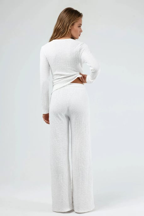Texturierte Weite Hose mit Kordelzugbund - Image 3