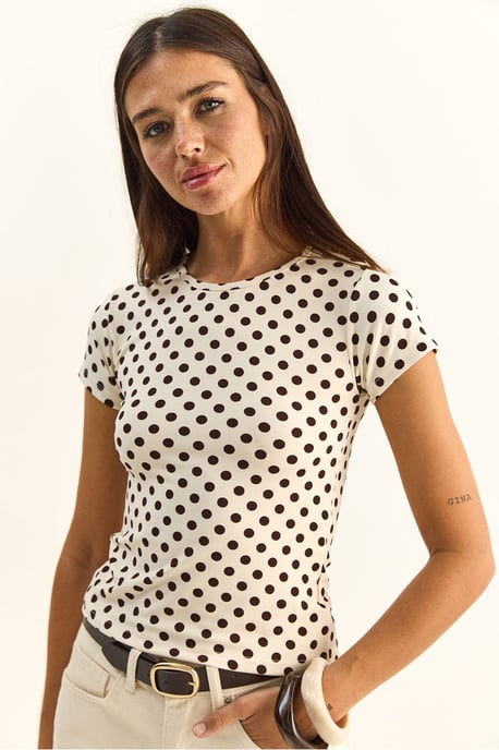Punktmuster Rundhals-Crop-Top T-Shirt - Image 3
