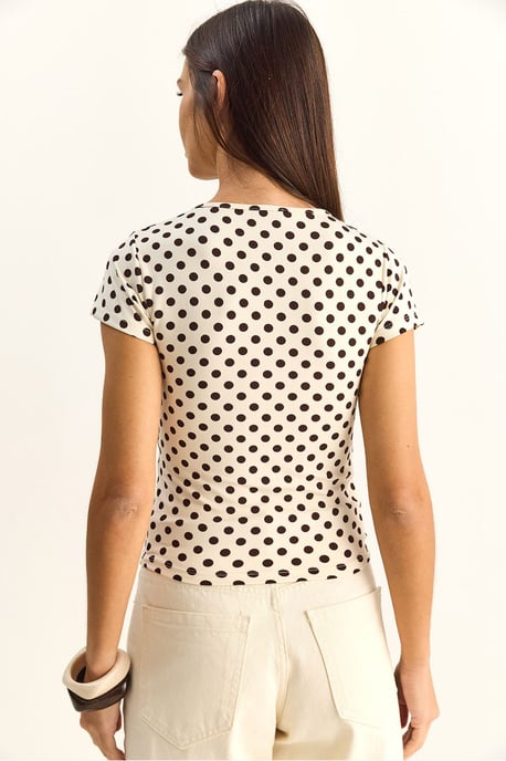 Punktmuster Rundhals-Crop-Top T-Shirt - Image 6