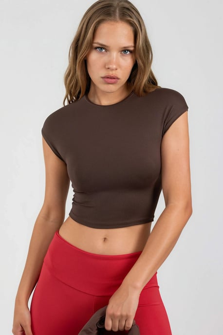 Crew-Neck Einfarbiges Crop T-Shirt - Image 1