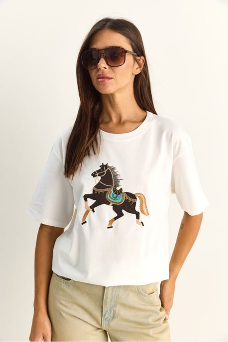 Übergroßes Besticktes Pailletten Crew-Neck T-Shirt - Image 2