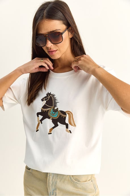 Übergroßes Besticktes Pailletten Crew-Neck T-Shirt - Image 3