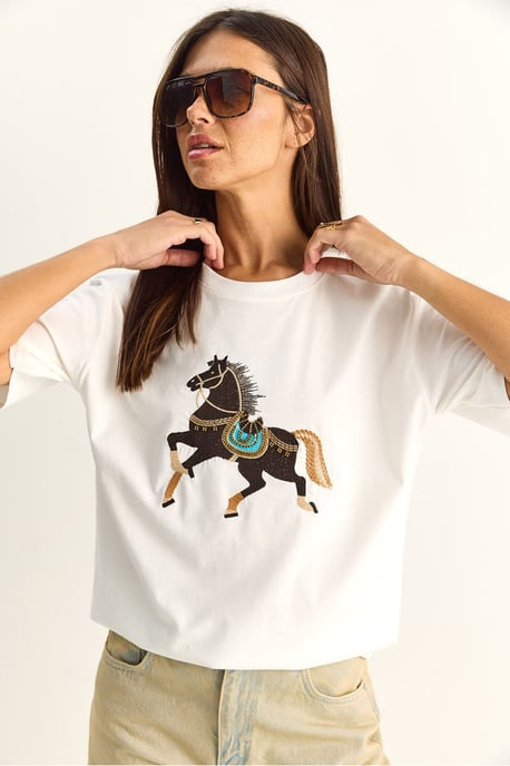 Übergroßes Besticktes Pailletten Crew-Neck T-Shirt - Image 4