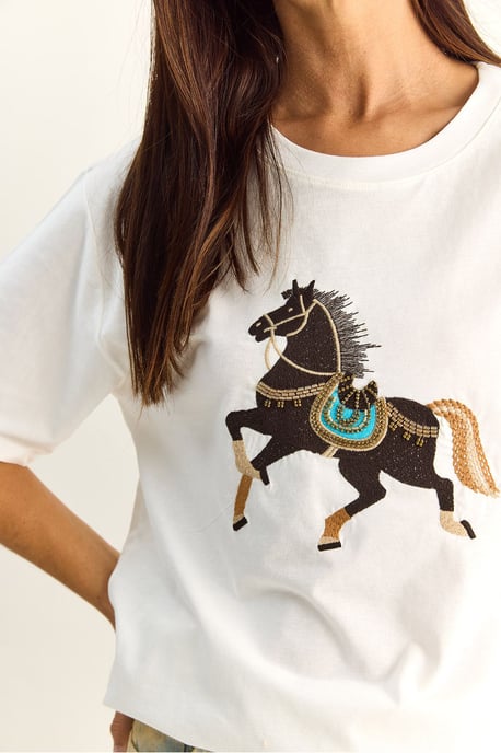 Übergroßes Besticktes Pailletten Crew-Neck T-Shirt - Image 5