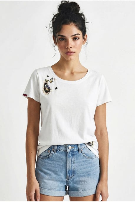 Besticktes U-Hals Basis-T-Shirt - Image 2