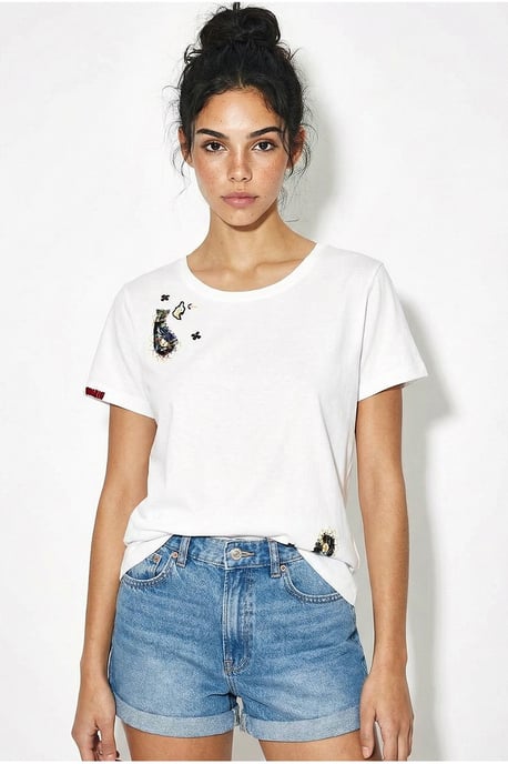 Besticktes U-Hals Basis-T-Shirt - Image 3