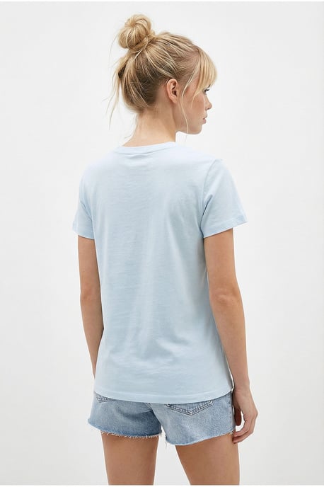 Bianco Lucci Besticktes Basic-T-Shirt mit U-Halsausschnitt - Hellblau - Image 5