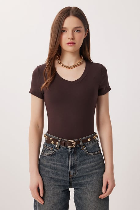 Basic V-Ausschnitt Slim Fit T-Shirt - Image 2