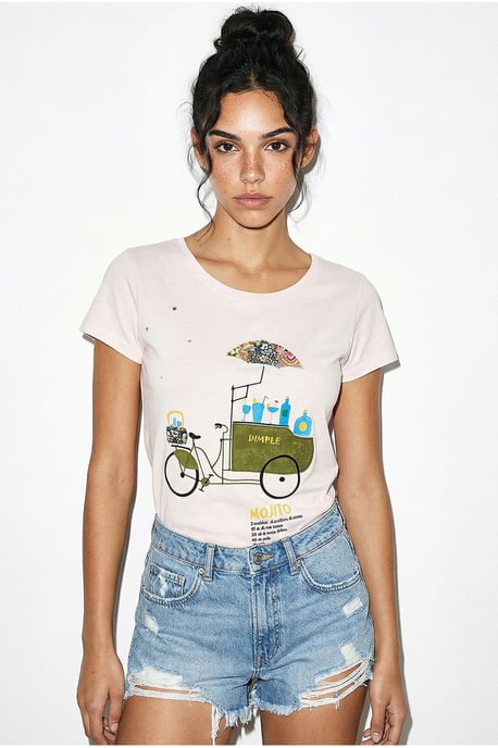 Gesticktes Bedrucktes Rundhals-T-Shirt - Image 1