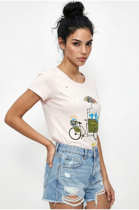 Gesticktes Bedrucktes Rundhals-T-Shirt - Image 2