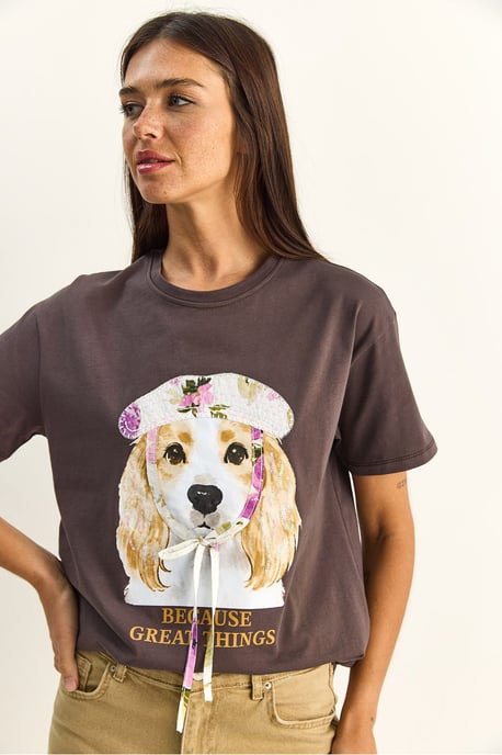 Paillettenbedrucktes Rundhalsausschnitt T-Shirt - Image 4