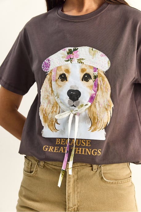 Paillettenbedrucktes Rundhalsausschnitt T-Shirt - Image 5