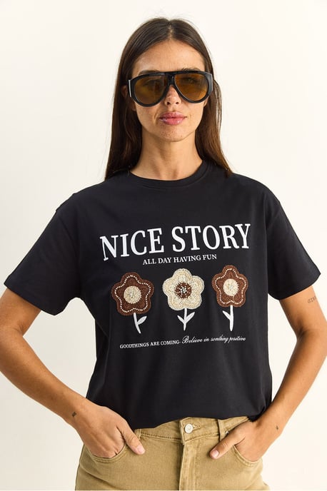 Gesticktes Textdruck Relaxed Fit T-Shirt - Image 2