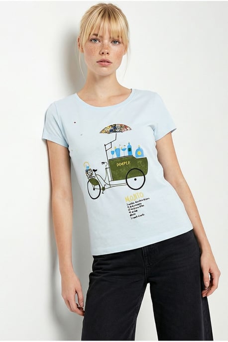 Gesticktes Bedrucktes Rundhals-T-Shirt - Image 3