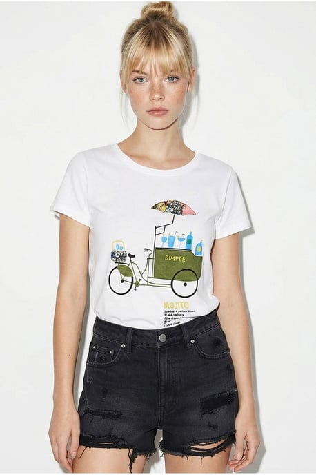 Gesticktes Bedrucktes Rundhals-T-Shirt - Image 3