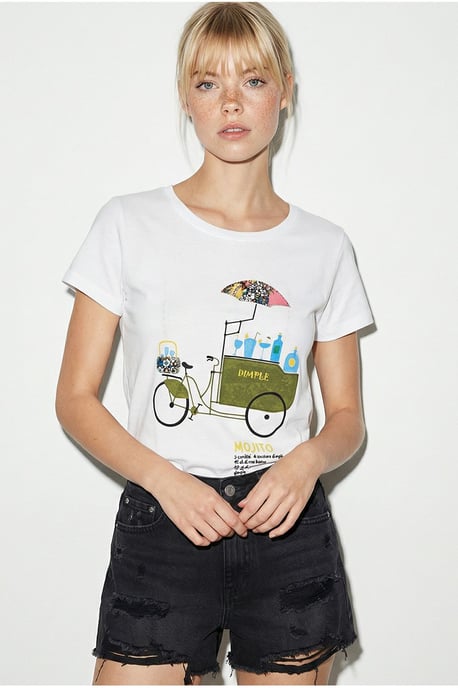 Gesticktes Bedrucktes Rundhals-T-Shirt - Image 4