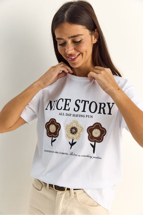 Besticktes Textdruck Lässiges T-Shirt - Image 3