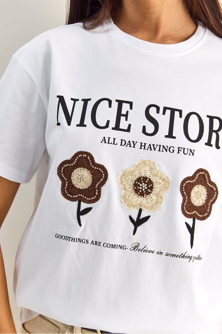 Besticktes Textdruck Lässiges T-Shirt - Image 5
