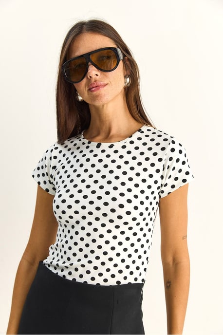 Punktmuster Crewneck Crop T-Shirt - Image 3