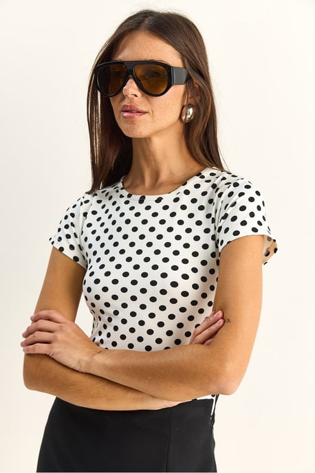 Punktmuster Crewneck Crop T-Shirt - Image 4