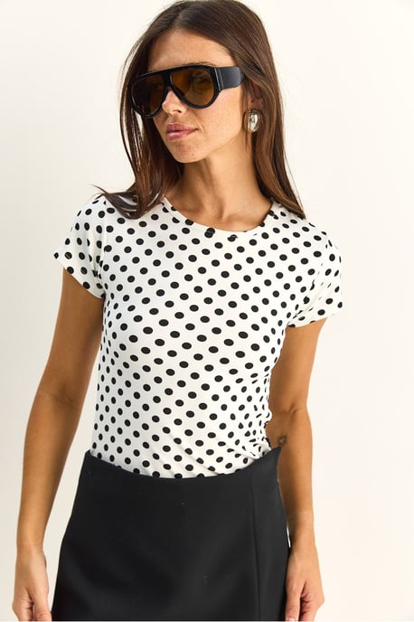 Punktmuster Crewneck Crop T-Shirt - Image 5