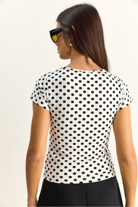 Punktmuster Crewneck Crop T-Shirt - Image 6