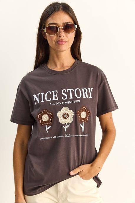 Besticktes Textdruck Relaxed Fit T-Shirt - Image 2