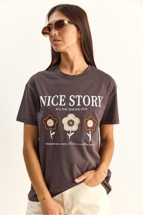 Besticktes Textdruck Relaxed Fit T-Shirt - Image 3