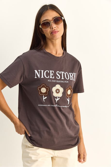 Besticktes Textdruck Relaxed Fit T-Shirt - Image 4
