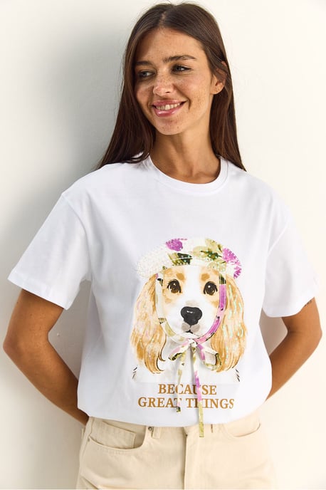 Paillettenbedrucktes Rundhalsausschnitt T-Shirt - Image 1