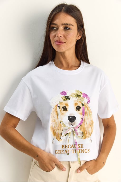 Paillettenbedrucktes Rundhalsausschnitt T-Shirt - Image 2