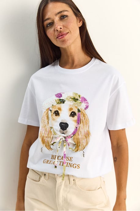 Paillettenbedrucktes Rundhalsausschnitt T-Shirt - Image 3