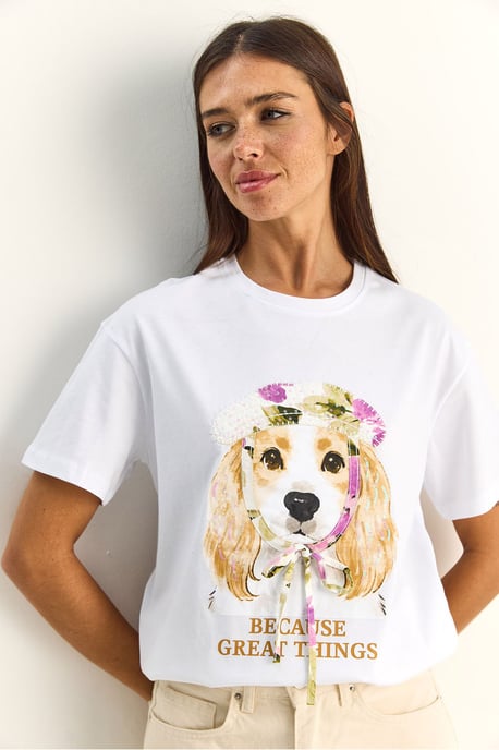 Paillettenbedrucktes Rundhalsausschnitt T-Shirt - Image 4