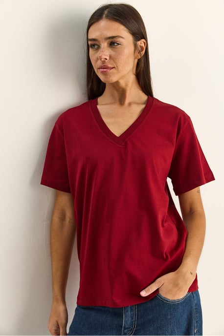 Komfort Fit V-Ausschnitt Kammgarn Baumwoll-T-Shirt - Image 2