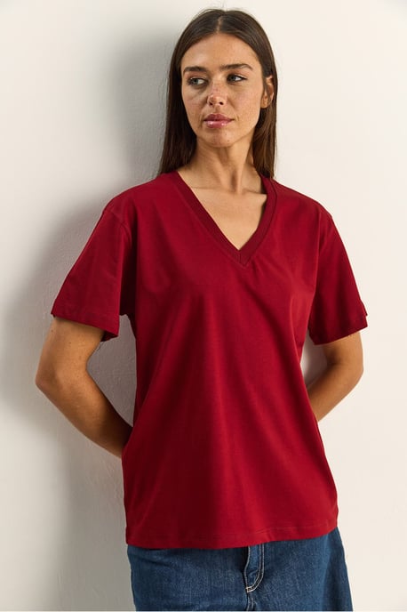 Komfort Fit V-Ausschnitt Kammgarn Baumwoll-T-Shirt - Image 3