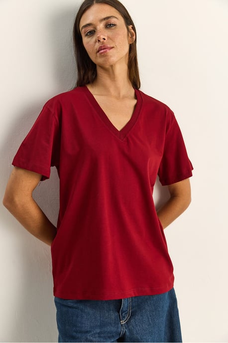 Komfort Fit V-Ausschnitt Kammgarn Baumwoll-T-Shirt - Image 4