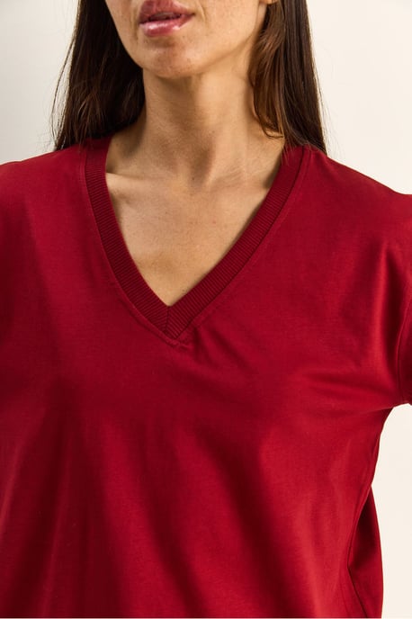 Komfort Fit V-Ausschnitt Kammgarn Baumwoll-T-Shirt - Image 5