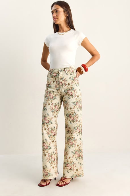 Hochtaillierte Paisley-Print Jeans mit geradem Bein - Image 1