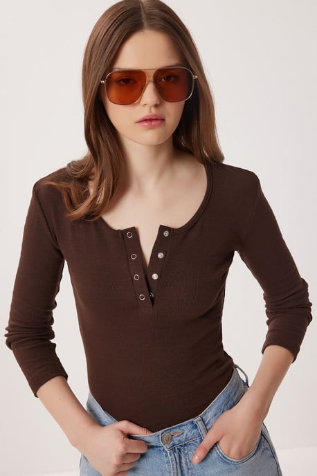 Slim Fit U-Ausschnitt Langarmbluse - Image 1