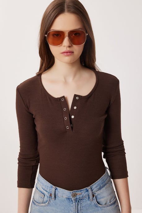 Slim Fit U-Ausschnitt Langarmbluse - Image 2
