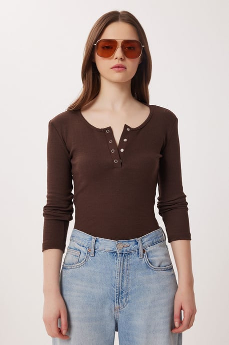Slim Fit U-Ausschnitt Langarmbluse - Image 3