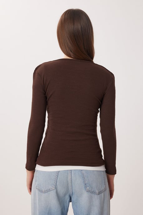 Slim Fit U-Ausschnitt Langarmbluse - Image 6