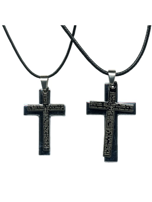 Steuer Modeschmuck Schmuck-Set Freundschaftskette und Partnerkette mit schwarzem und silberfarbenem Kreuz 45+5cm - Image 1