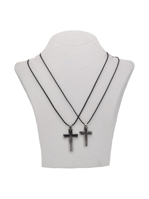 Steuer Modeschmuck Schmuck-Set Freundschaftskette und Partnerkette mit schwarzem und silberfarbenem Kreuz 45+5cm - Image 2